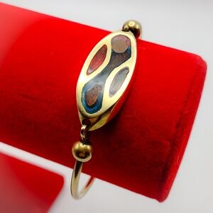 Vintage Modernistic Style Enameled Bold Bangle Bracelet